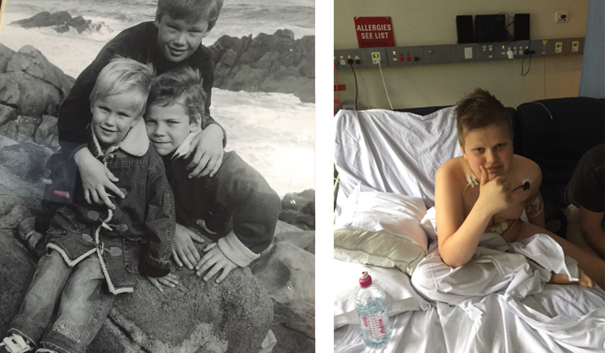 L: Three brothers R: Nate in hospital