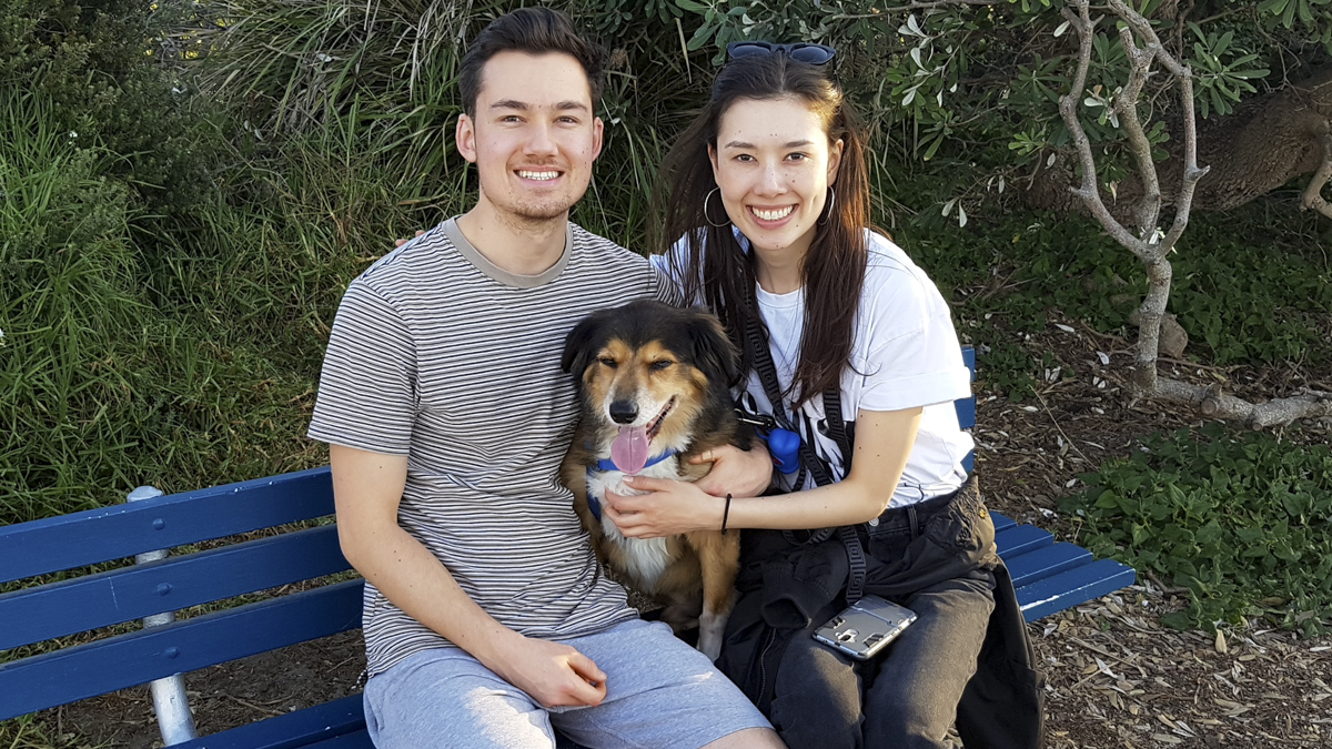 Josh Dunn with his sister Alyssa, and dog Taro