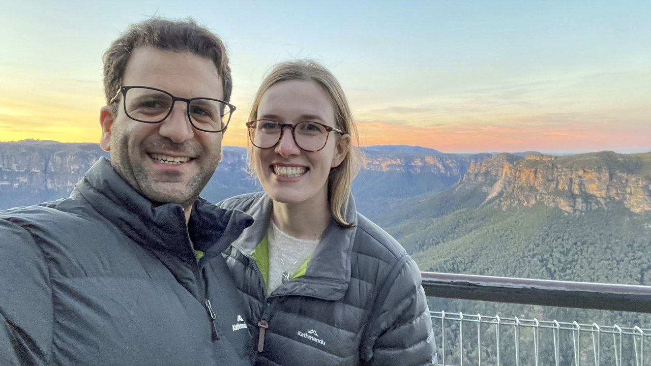 Dr Sam Emmanuel in the Blue Mountains with his girlfriend